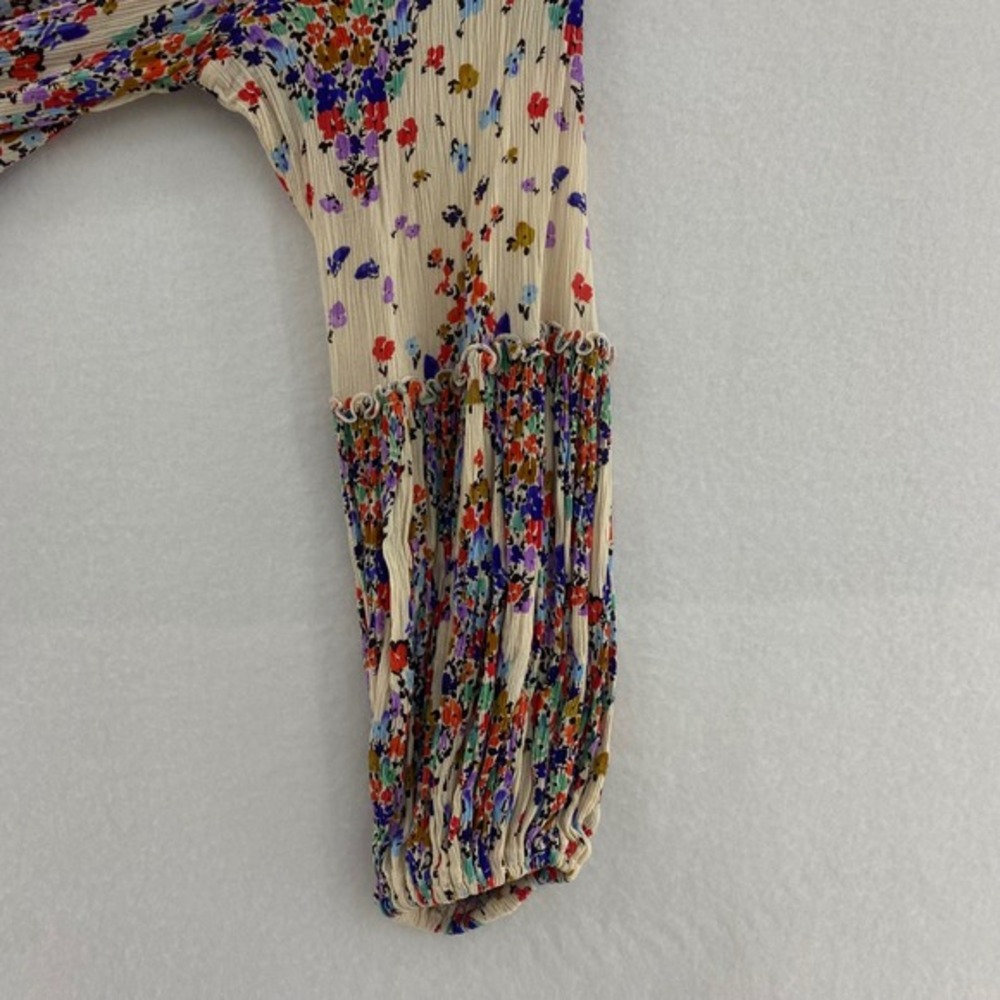 Democracy Floral Blouse Lace Up V Neck 3/4 Sleeve Multicolor Top Size L - Picture 9 of 9